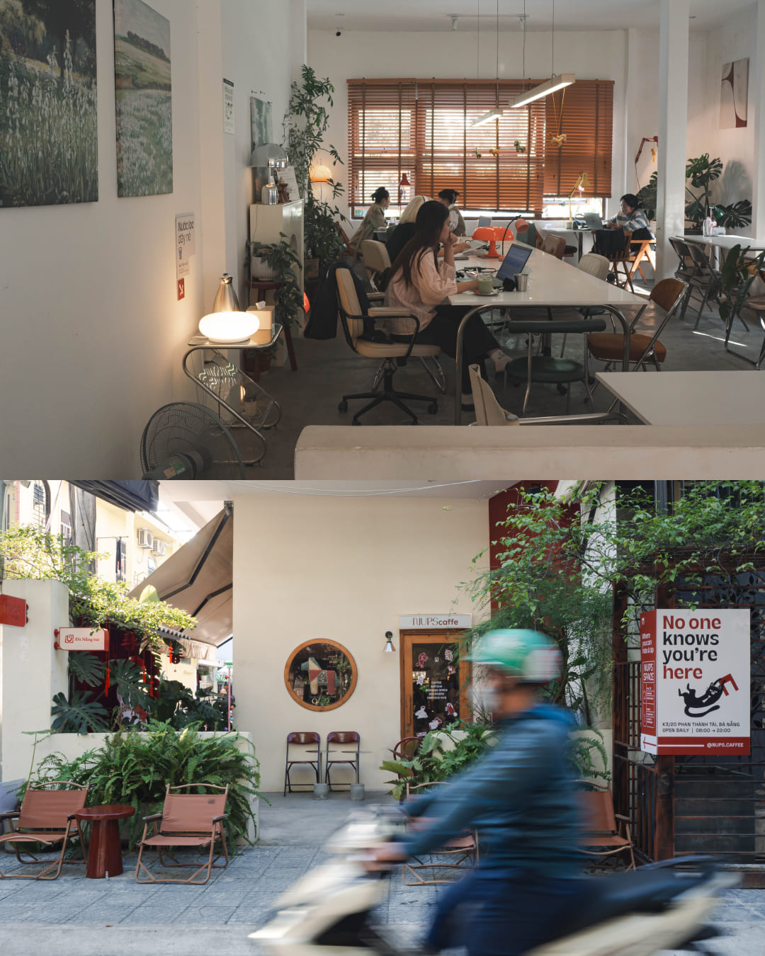 Góc học tập yên tĩnh tông màu be tại Nups Caffe Đà Nẵng